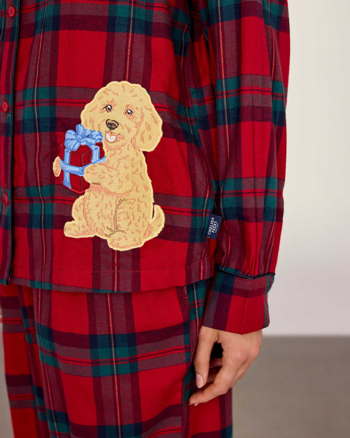 Organic Cotton Embroidered Chip The Cockapoo Tartan Long Pyjama Set