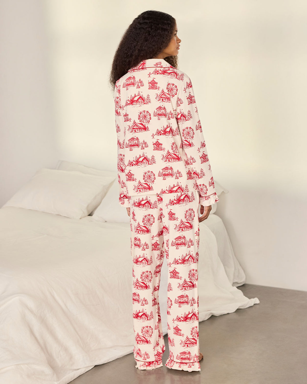 Organic Cotton Christmas Village Print Long Pyjama Set
