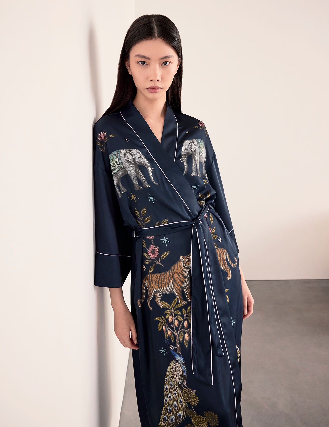 Satin Moonlight Safari Print Kimono Dressing Gown