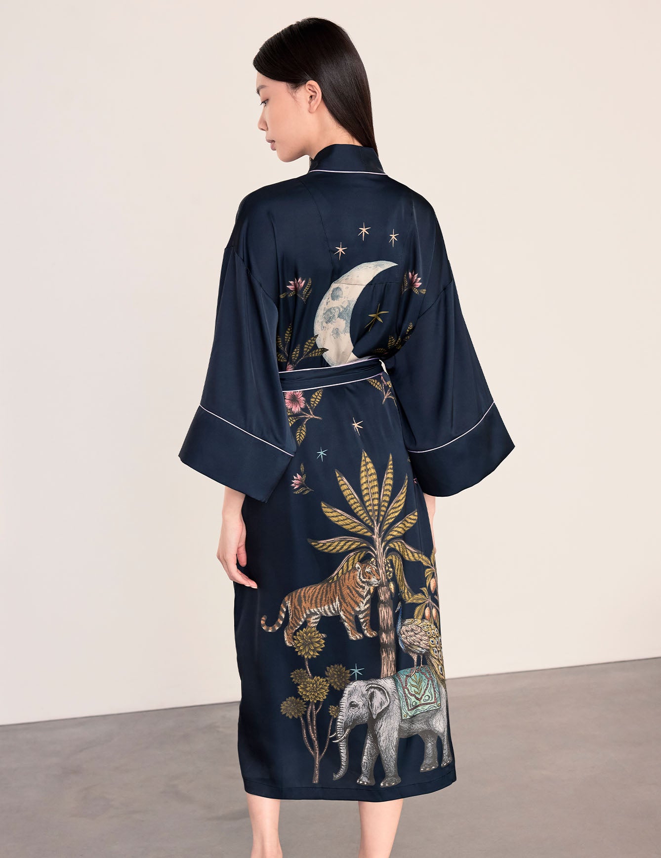 Satin Moonlight Safari Print Kimono Dressing Gown