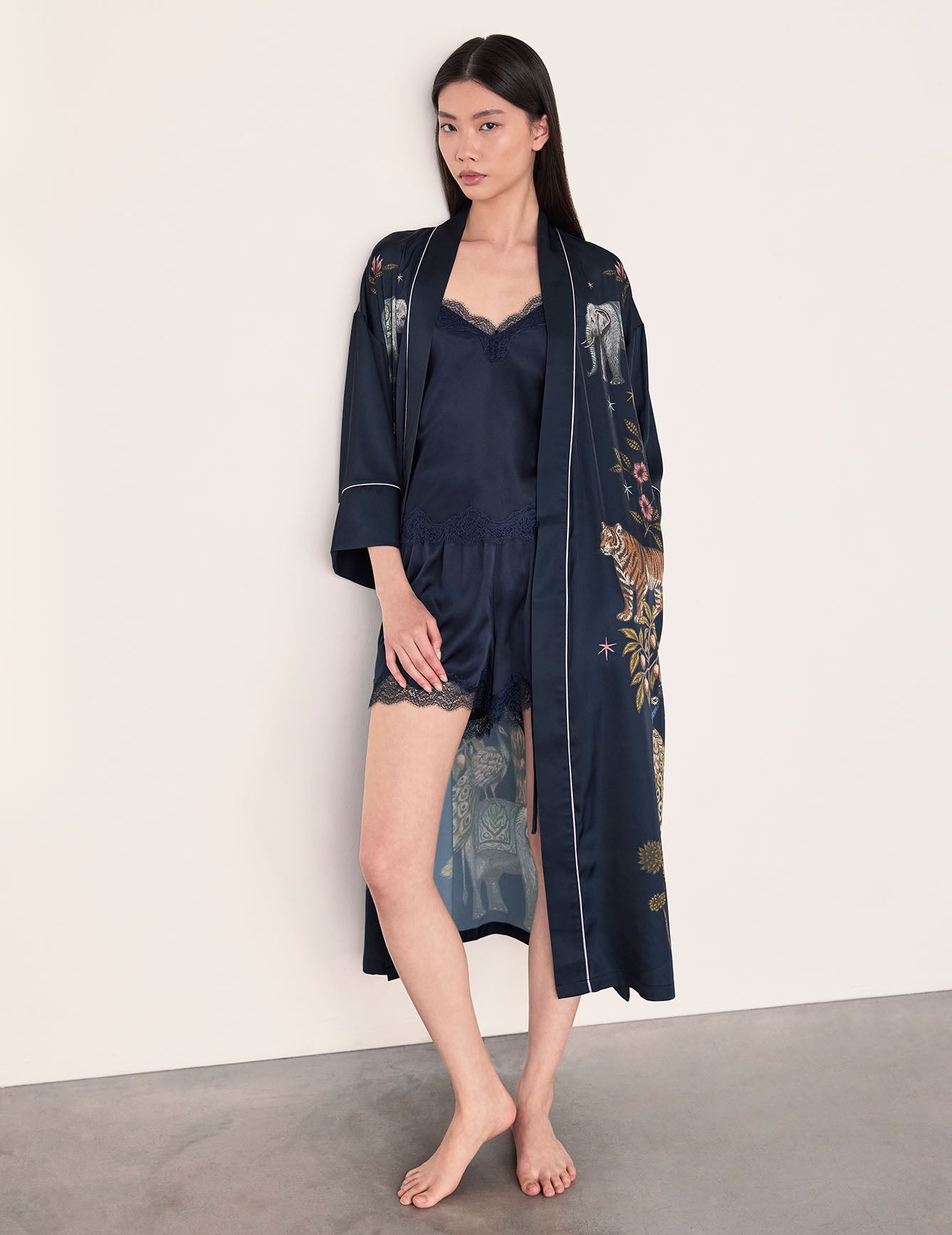 Satin Moonlight Safari Print Kimono Dressing Gown