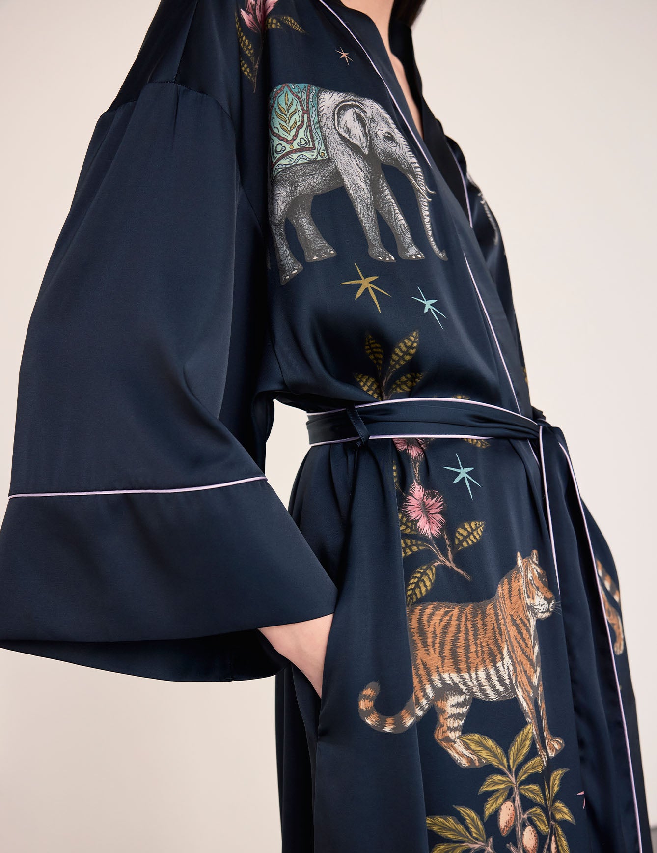 Satin Moonlight Safari Print Kimono Dressing Gown