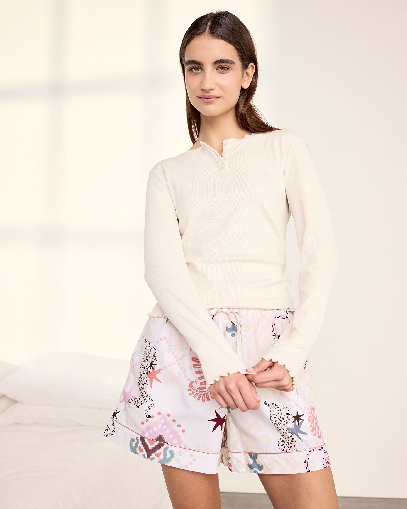 Pointelle & Organic Cotton Bohemian Leopard Print Short Pyjama Set
