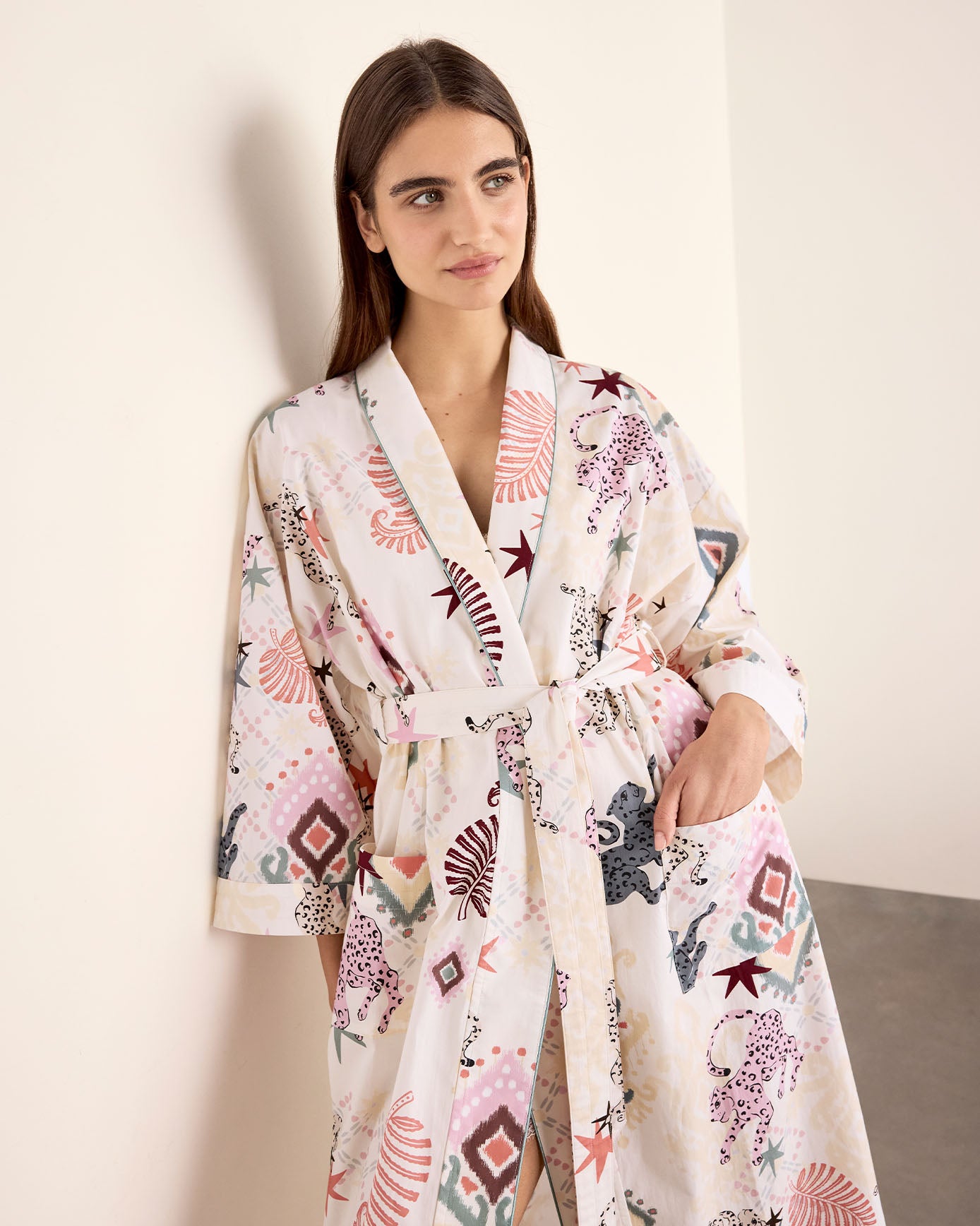Organic Cotton Bohemian Leopard Print Kimono Dressing Gown