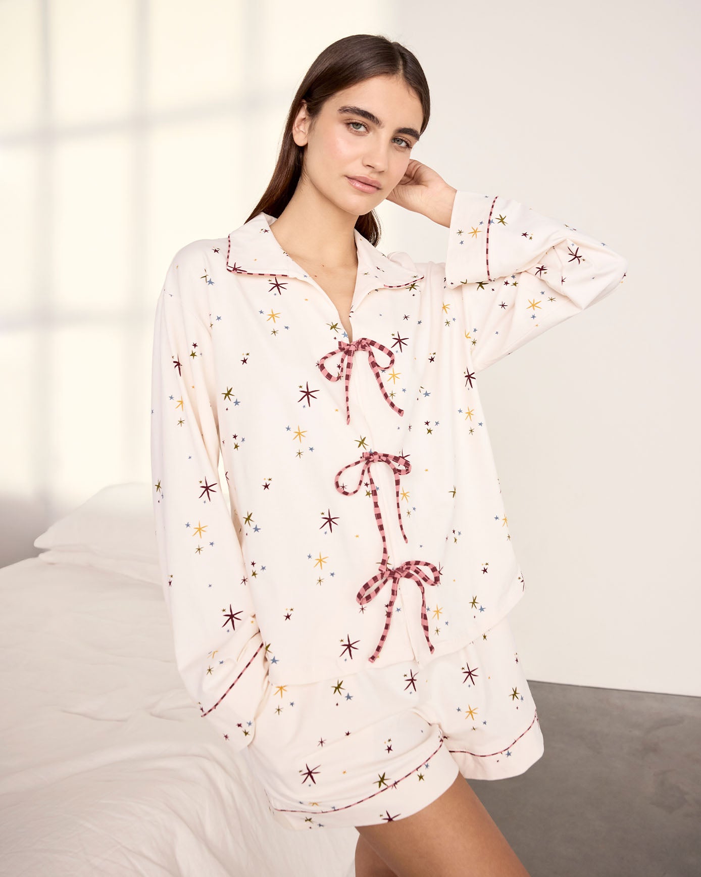 Organic Cotton Tie Front Starlight Print Short Pyjama Set