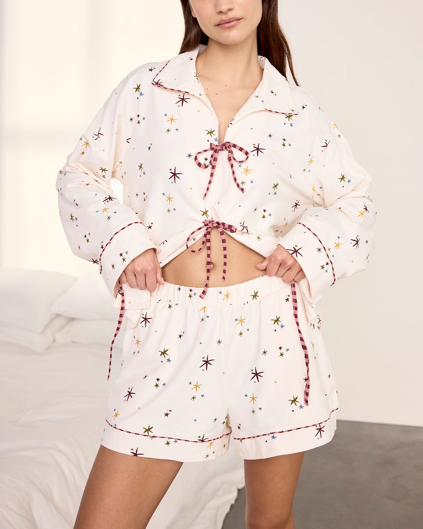 Organic Cotton Tie Front Starlight Print Short Pyjama Set