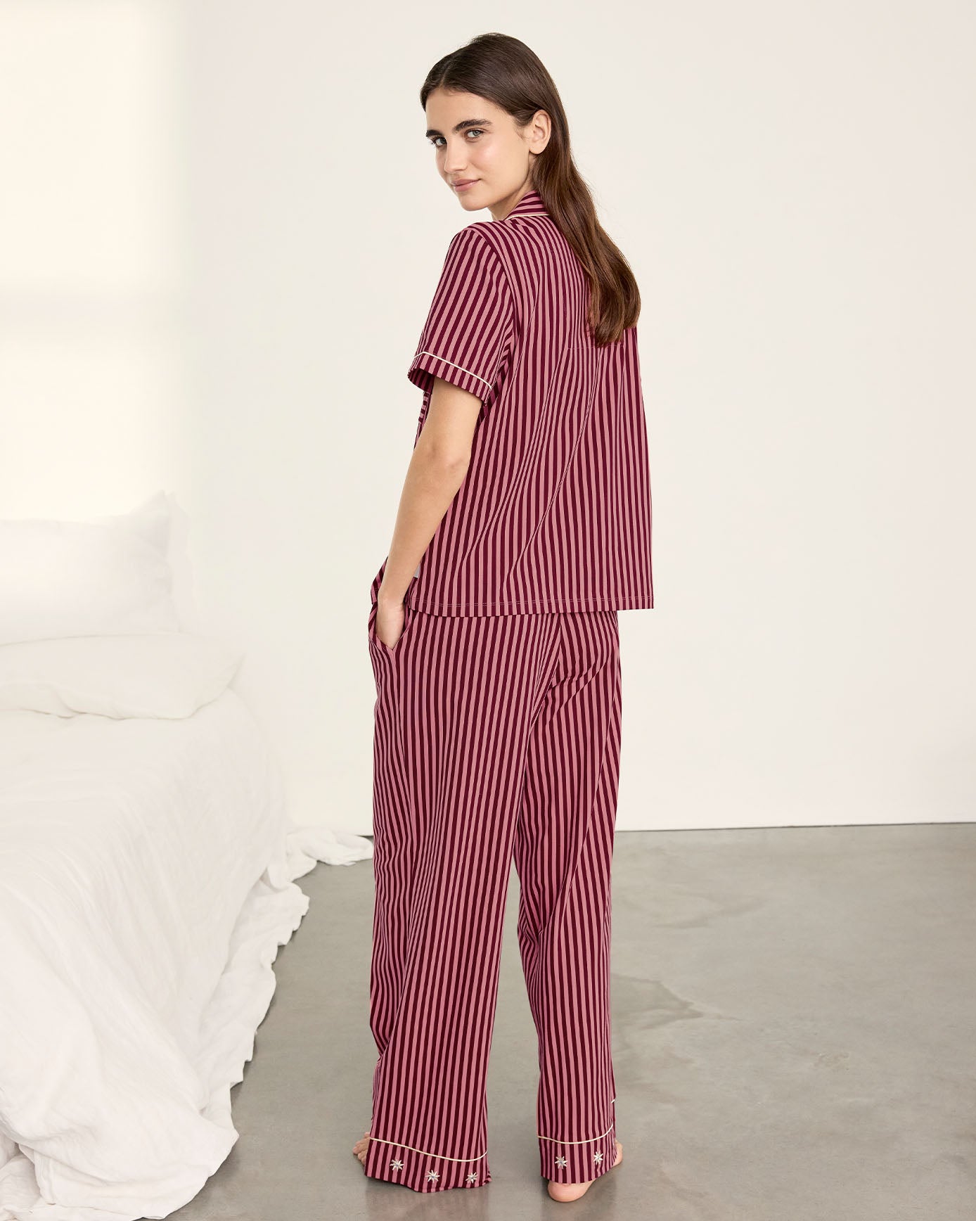 Organic Cotton Embroidered Good Night Stripe Long Pyjama Set