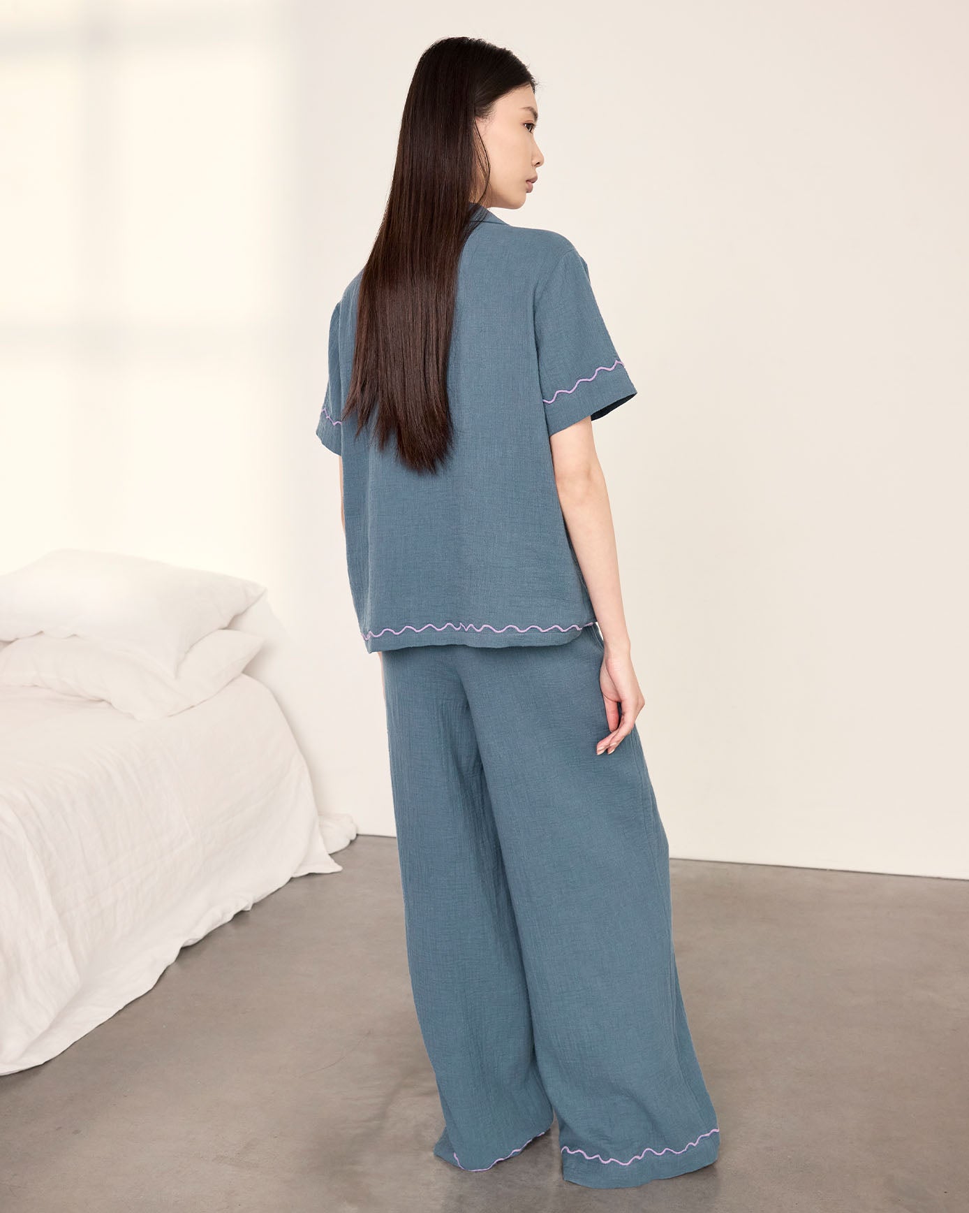 Organic Cotton Embroidered Leopard Long Pyjama Set