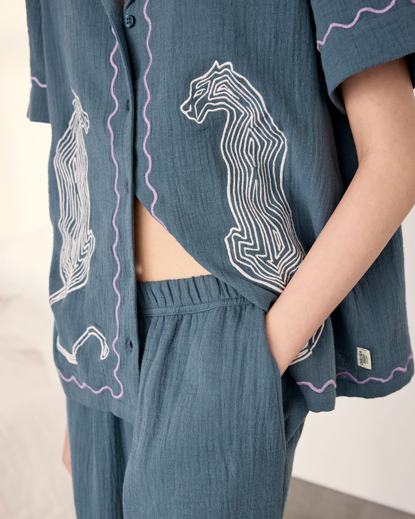 Organic Cotton Embroidered Leopard Long Pyjama Set
