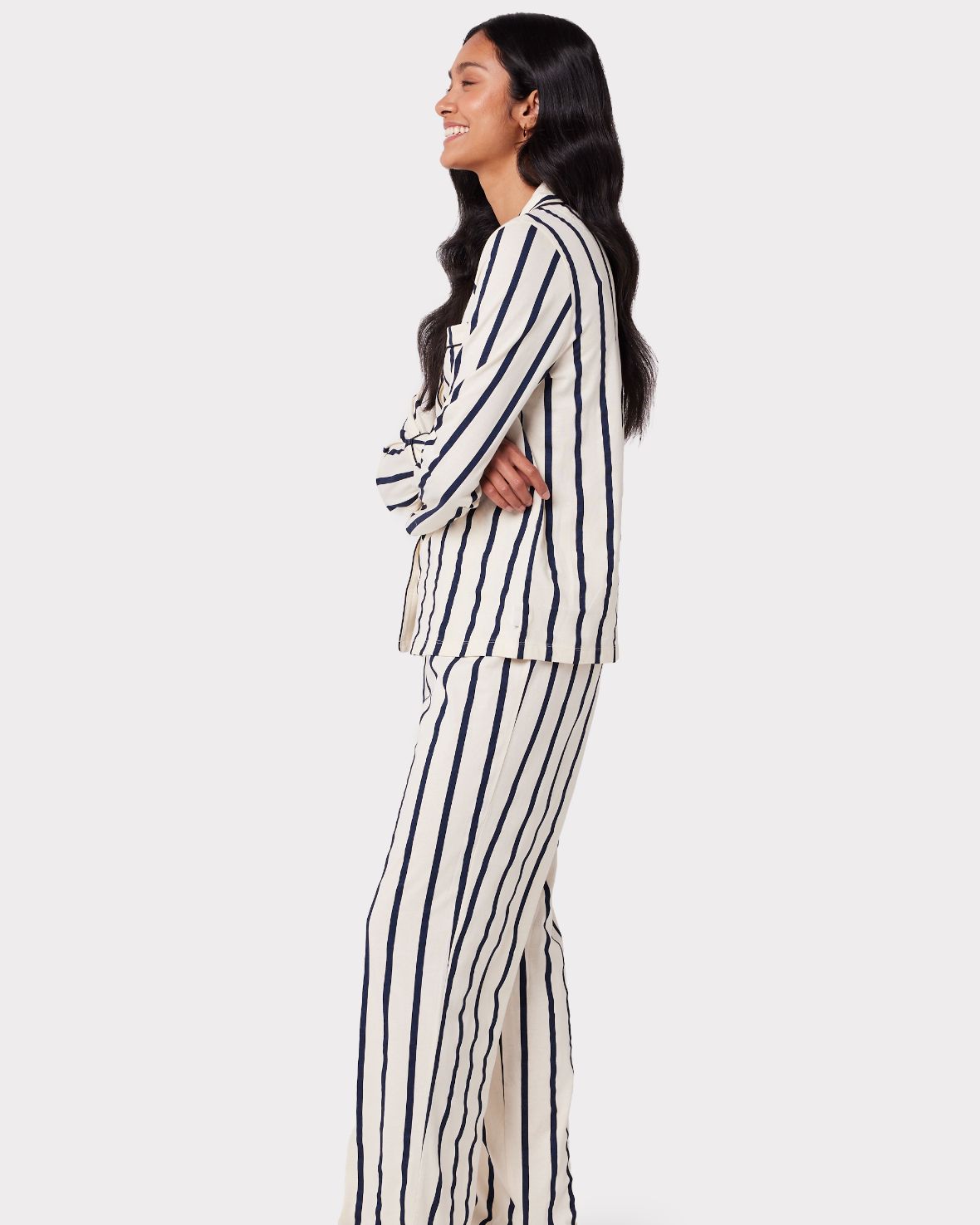 Organic Cotton Cream & Navy Stripe Print