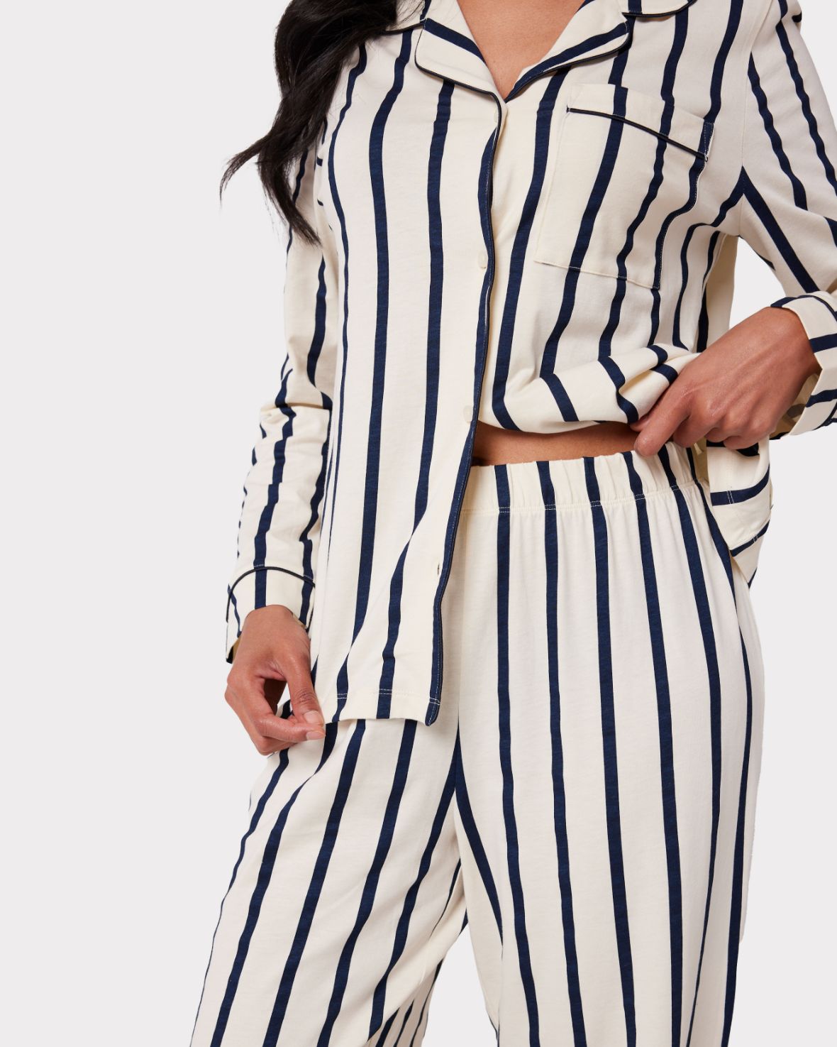 Organic Cotton Cream & Navy Stripe Print