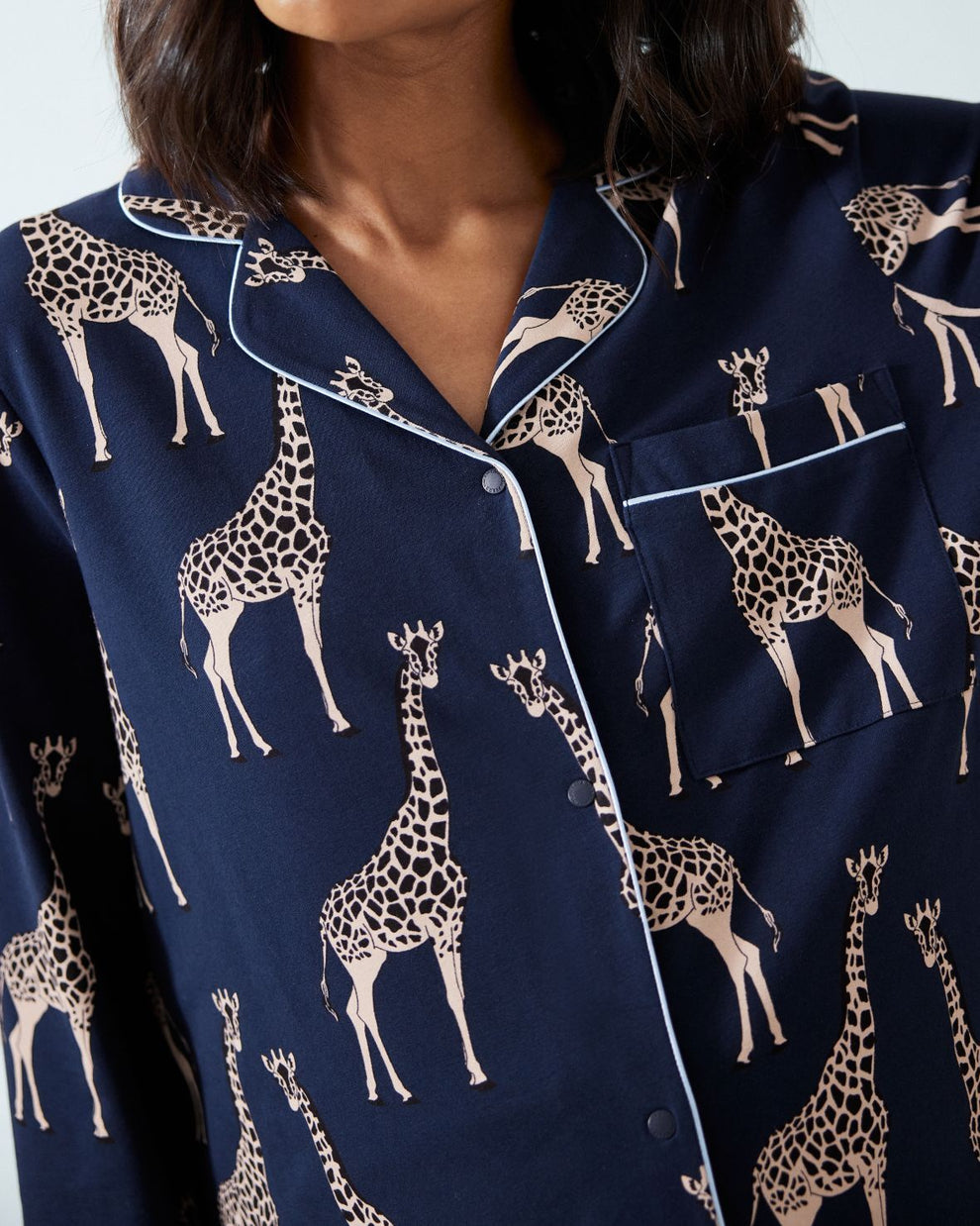 Black Giraffe Print Ice Silk Long-Sleeve Pajama Set