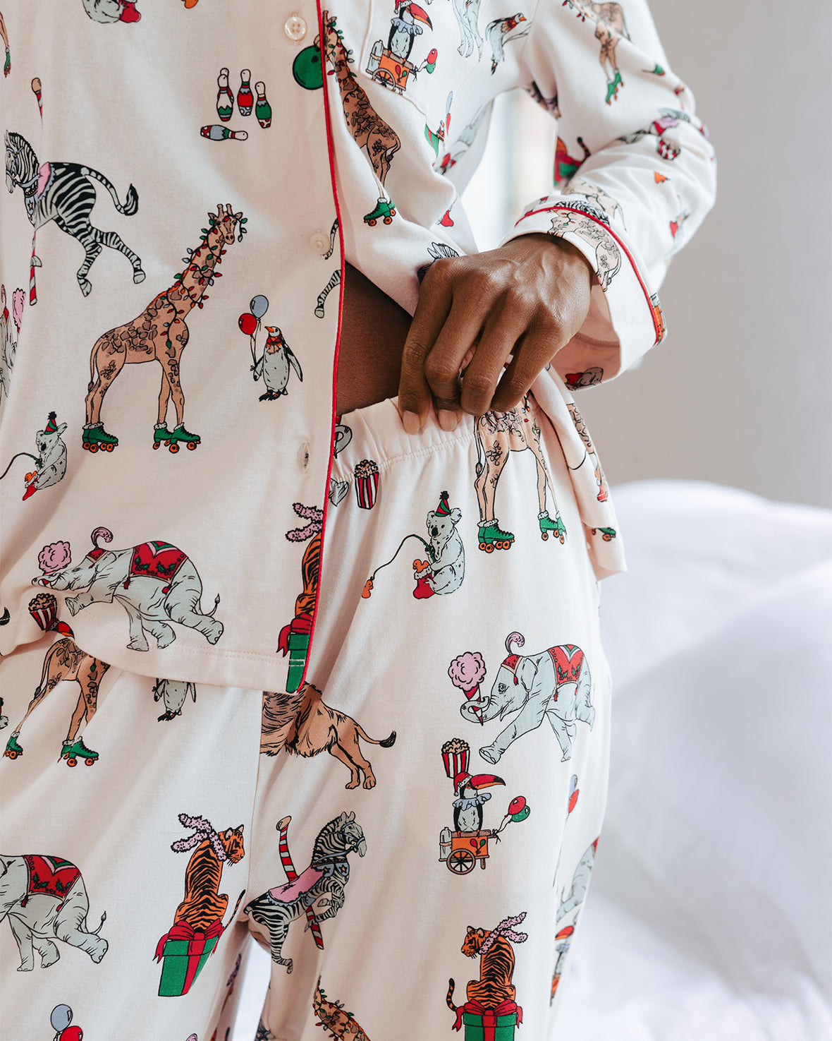 Organic Cotton Christmas Carnival Animals Print Long Pyjama Set