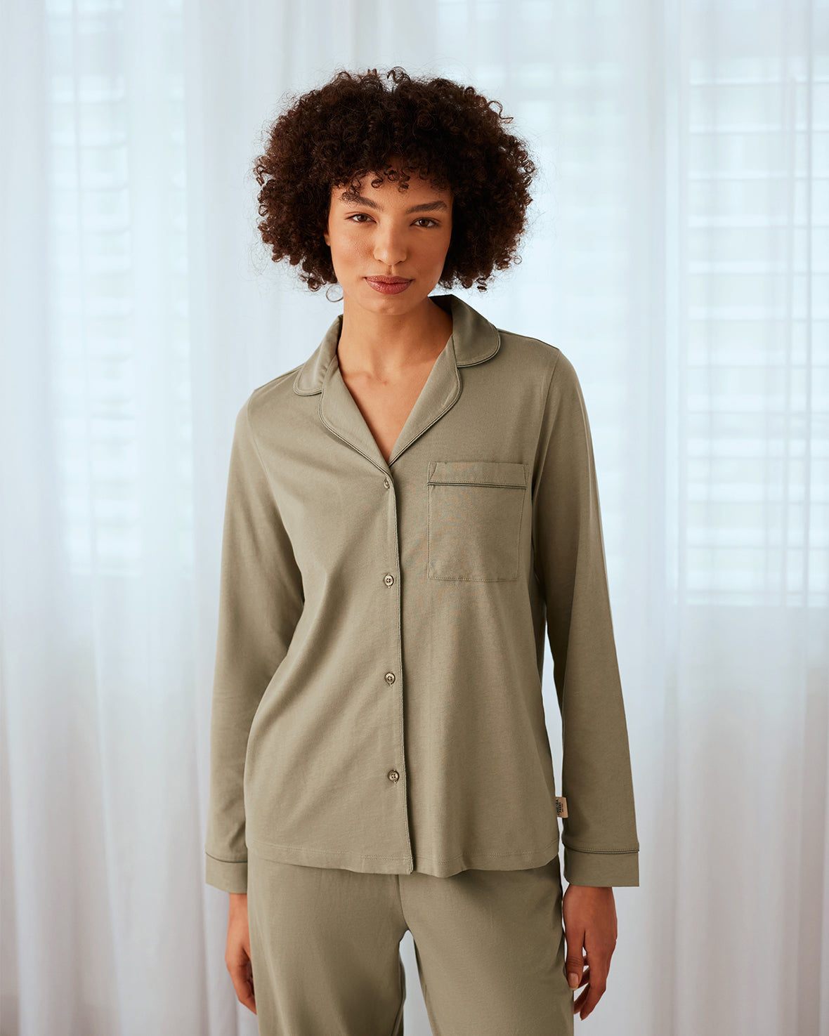 Organic Cotton Button Up Long Pyjama Set - Sage