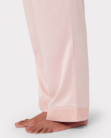 Satin Lace Trim Long Pyjama Set - Blush