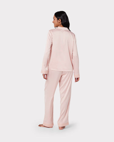 Satin Lace Trim Long Pyjama Set - Blush