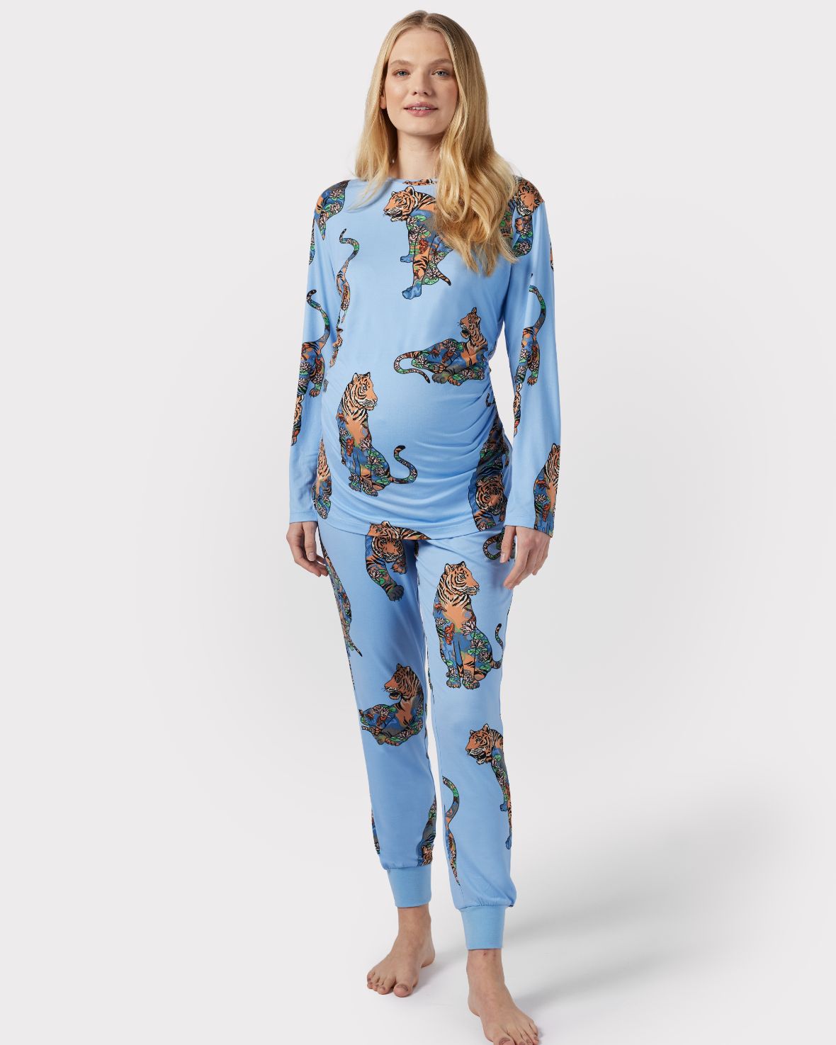 Maternity Lotus Tiger Print Long Pyjama Set - Blue