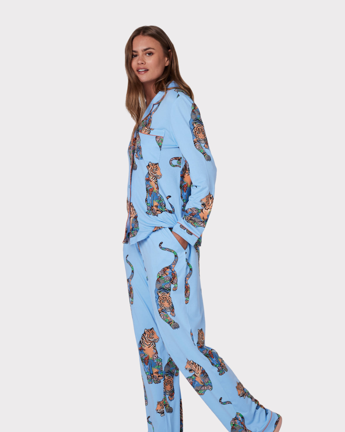 Lotus Tiger Print Long Pyjama Set - Blue