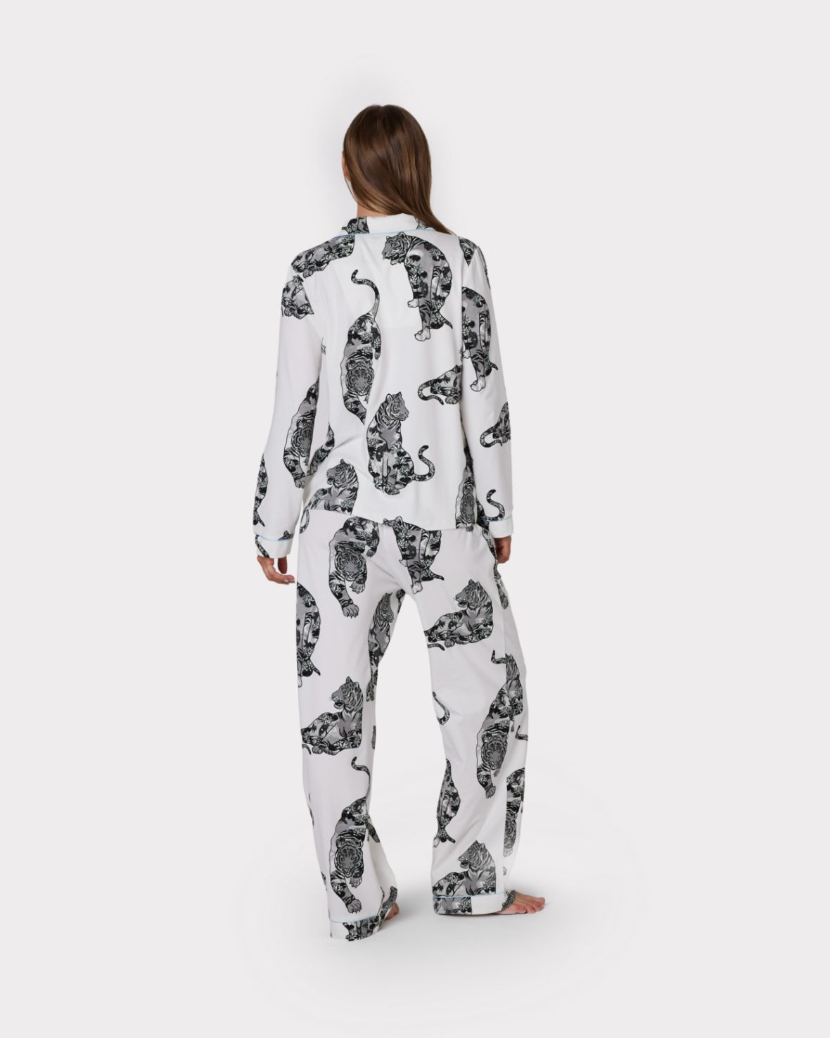 Organic Cotton Lotus Tiger Print Long Pyjama Set - Cream