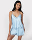 Satin Lace Trim Cami Short Pyjama Set - Pastel Blue