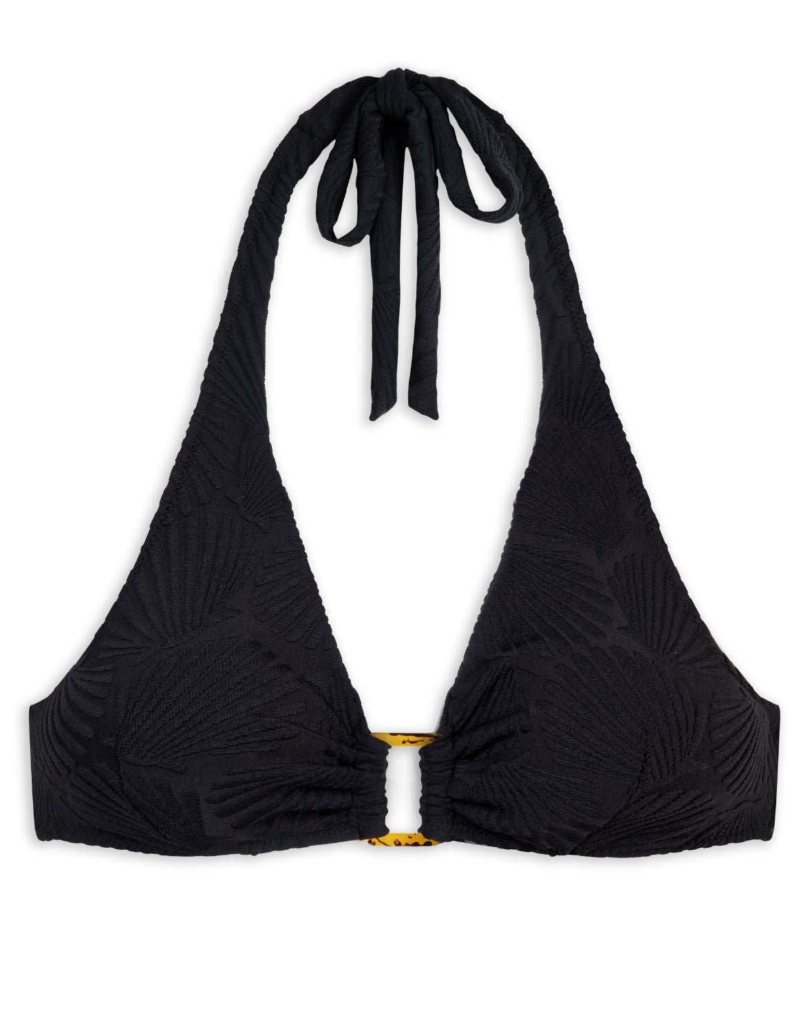 Jacquard Shell Halterneck Bikini Top - Black