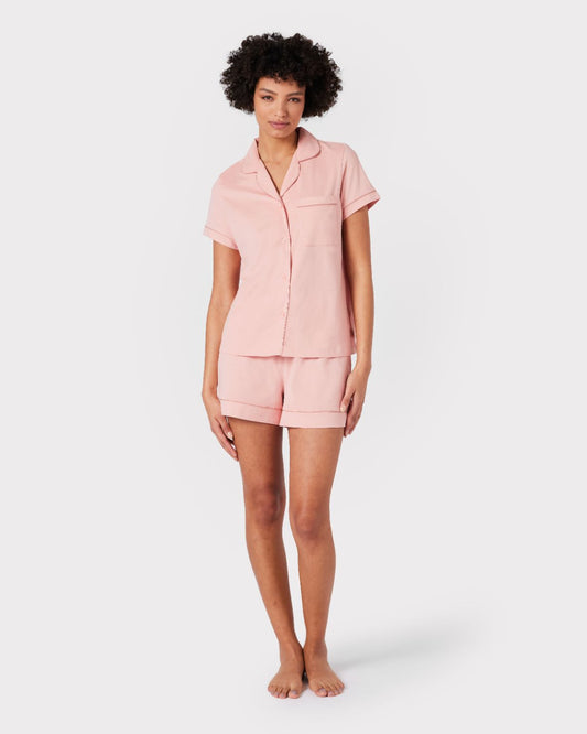 Organic Button Up Short Pyjama Set - Pink