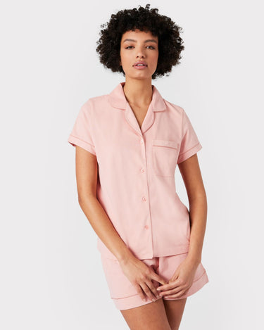 Organic Button Up Short Pyjama Set - Pink