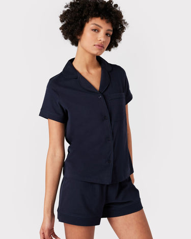 Organic Button Up Short Pyjama Set - Navy