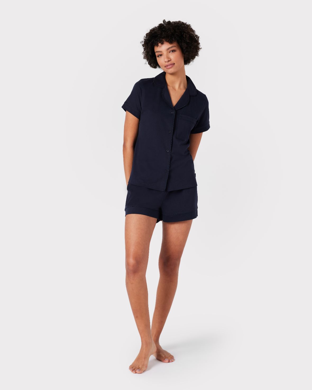 Organic Button Up Short Pyjama Set - Navy