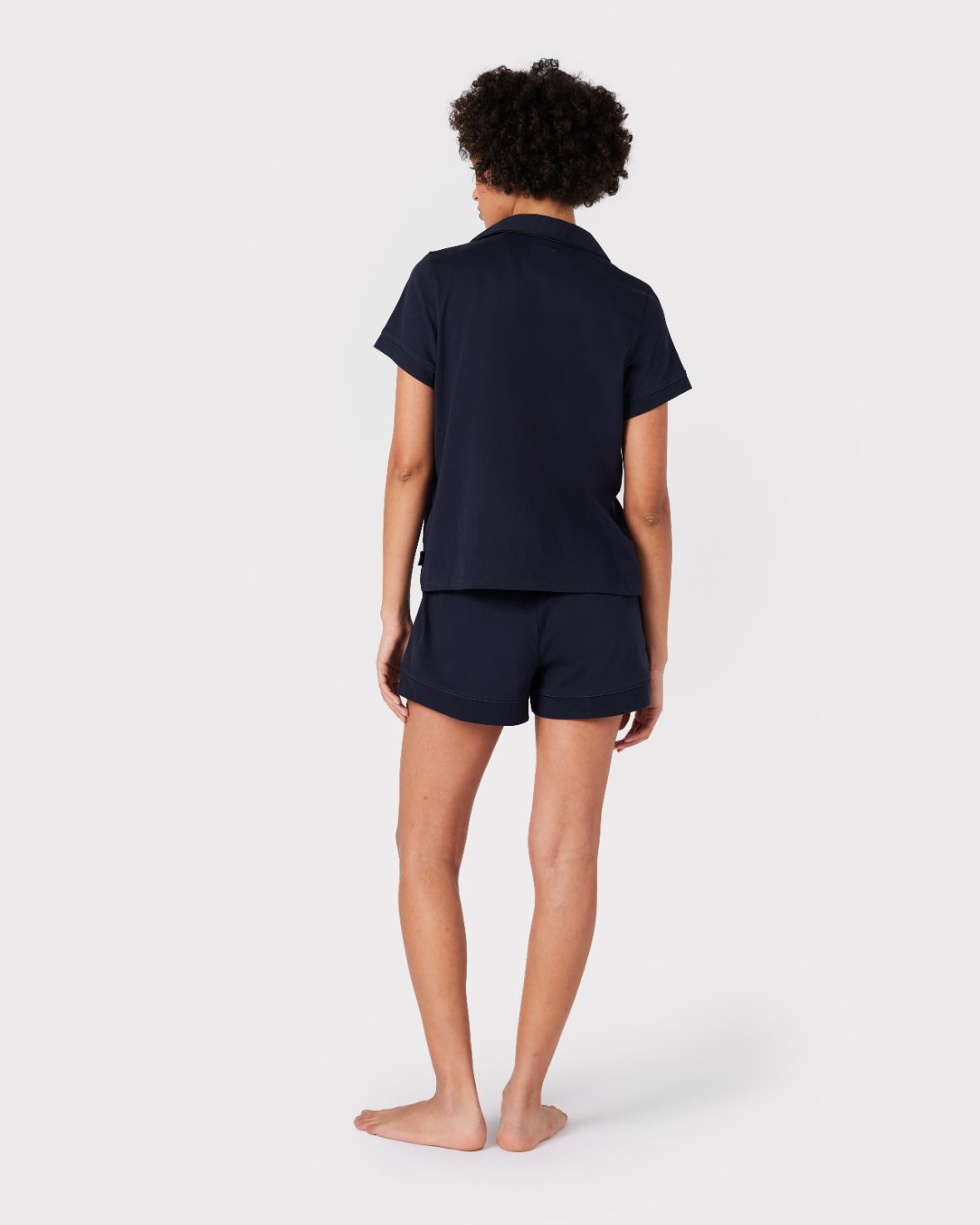 Organic Button Up Short Pyjama Set - Navy