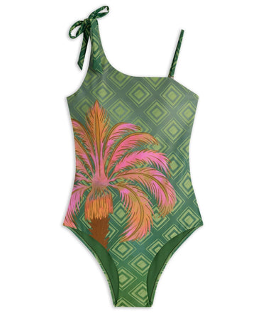 Palm Print One-Shoulder Swimsuit