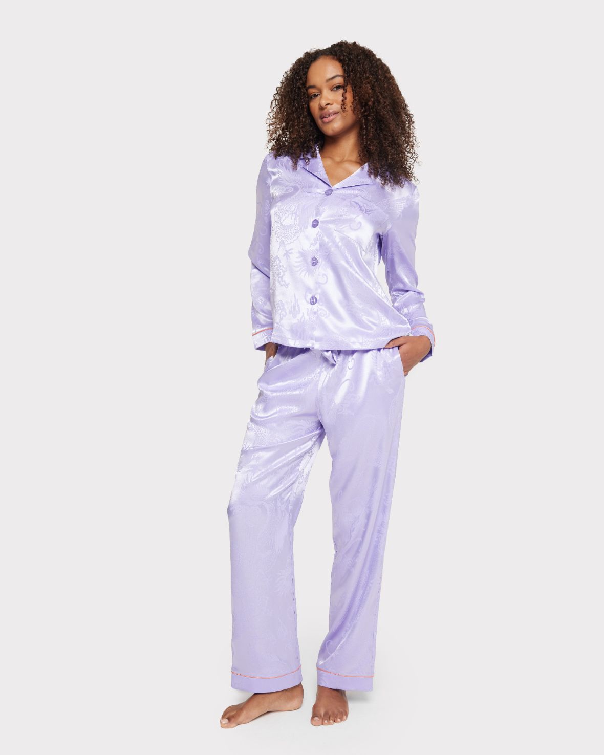 Satin Jacquard Dragon Long Pyjama Set