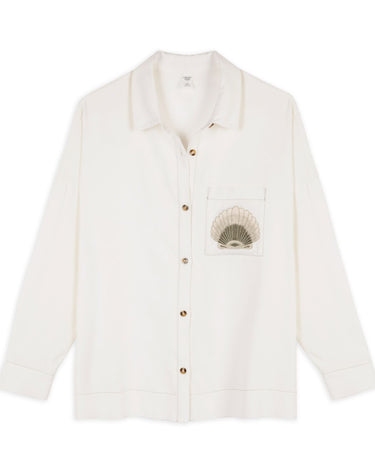Linen-Blend Embroidered Shirt - White