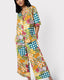 Linen-Blend Fruit Checkerboard Print Long Pyjama Set