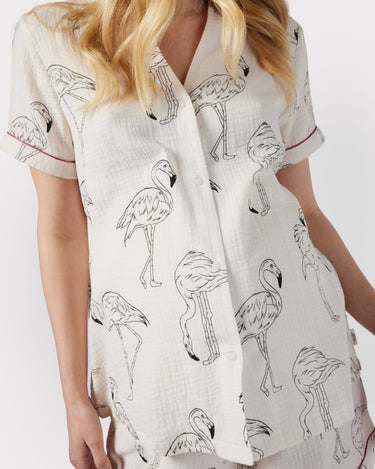 Maternity Cotton Cheesecloth Flamingo Sketch Print Short Pyjama Set