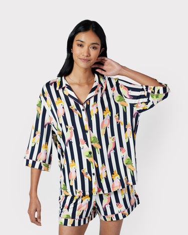 Cockatiel Stripe Print Button Up Short Pyjama Set