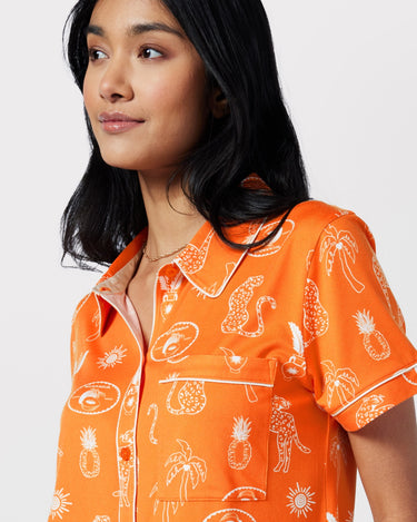Tropical Holiday Print Short Pyjama Set - Orange