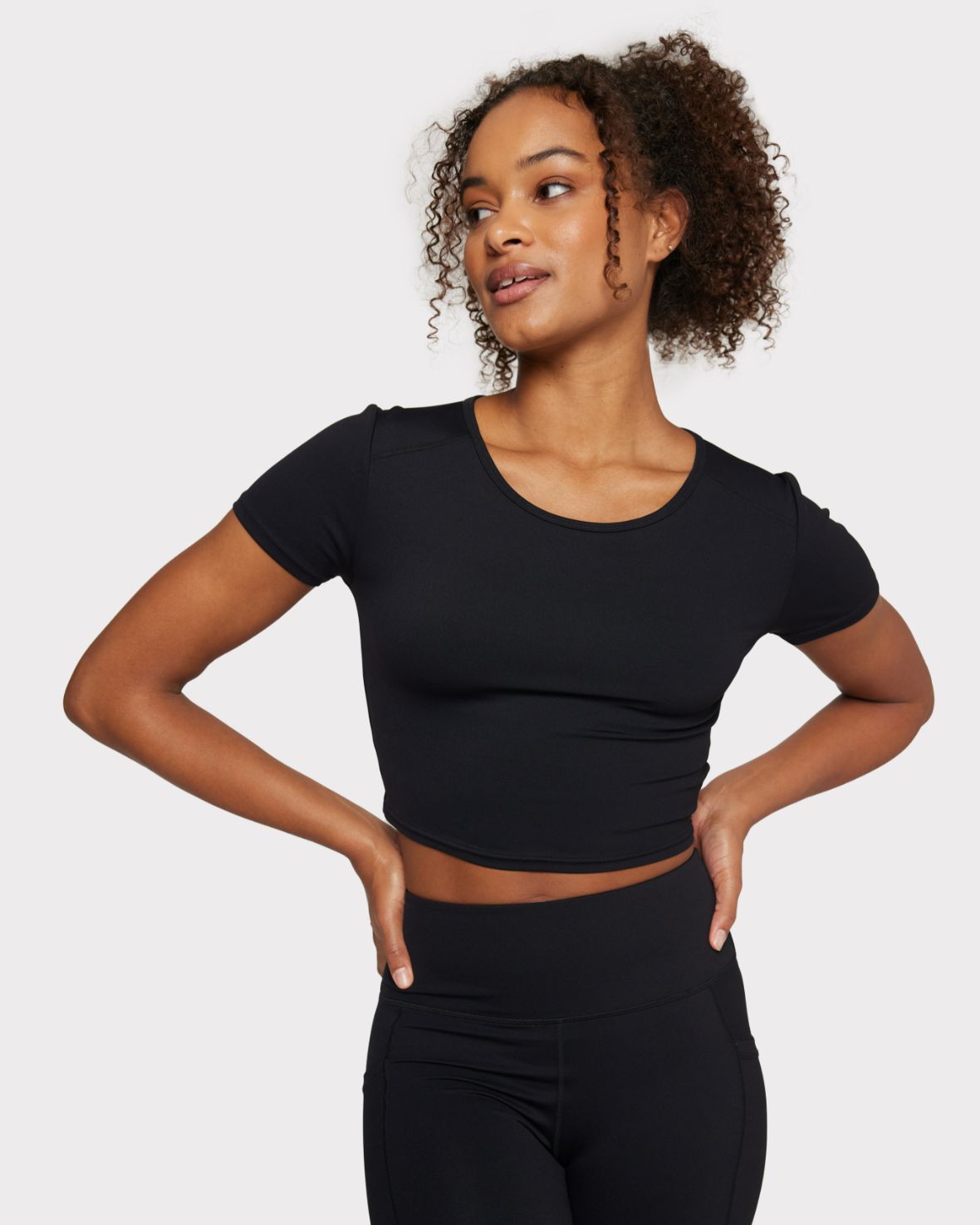 Soft + Stretch Crewneck Crop Top - Black