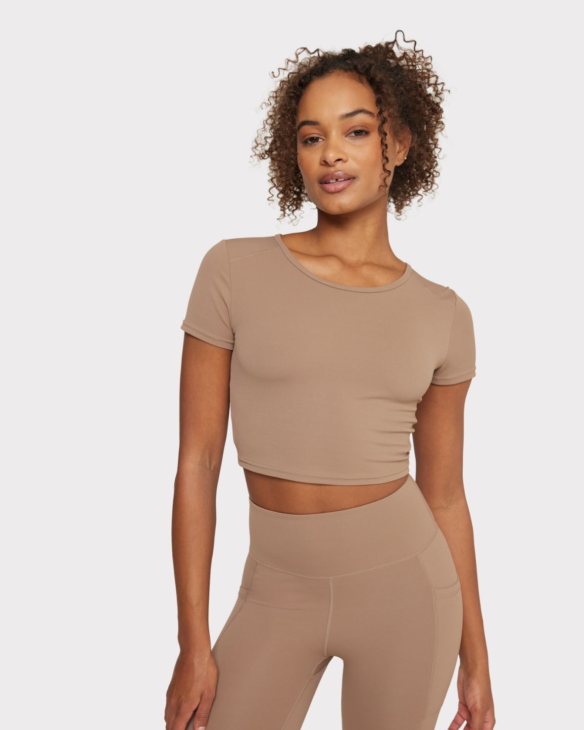 Soft + Stretch Crewneck Crop Top - Mocha