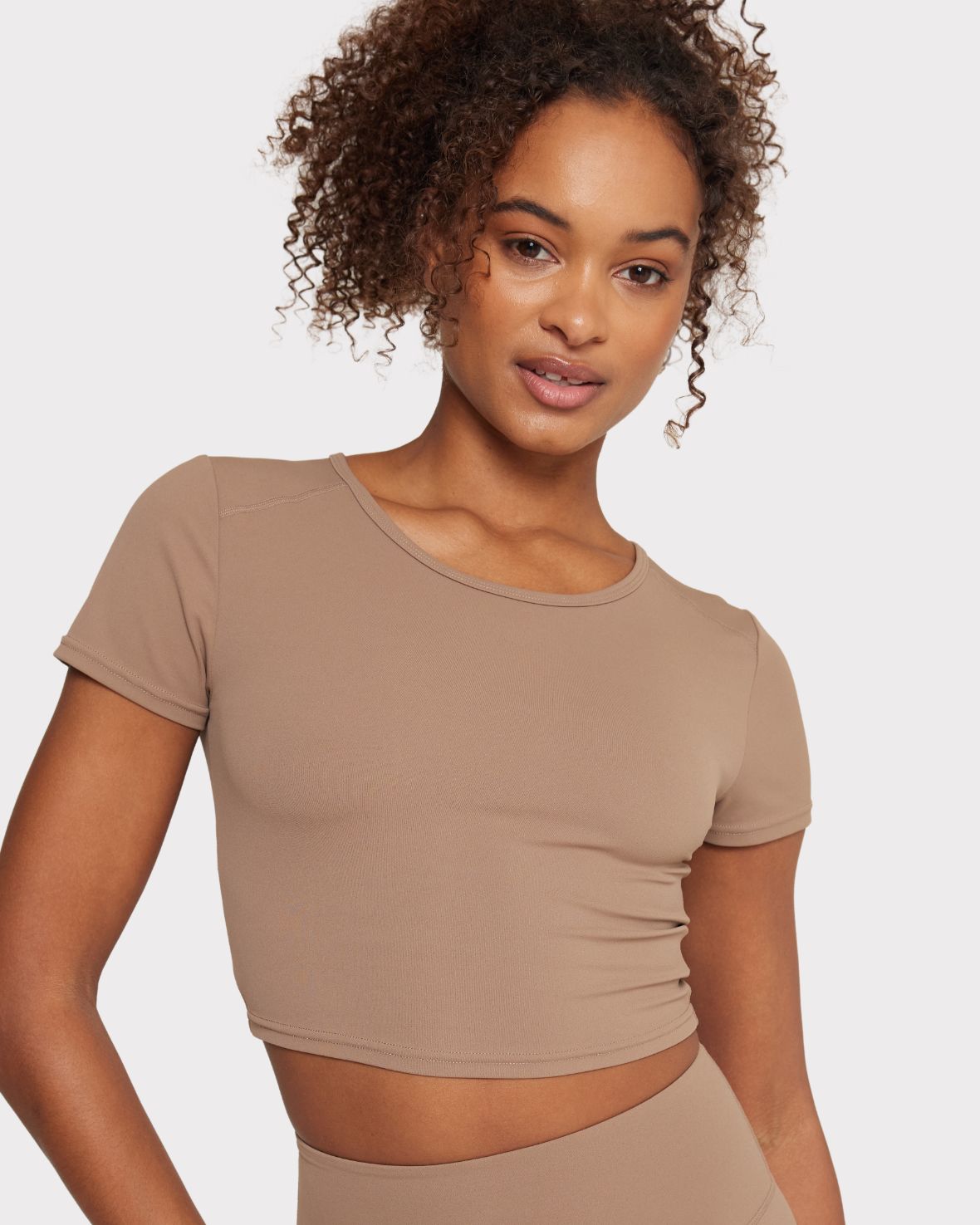 Soft + Stretch Crewneck Crop Top - Mocha