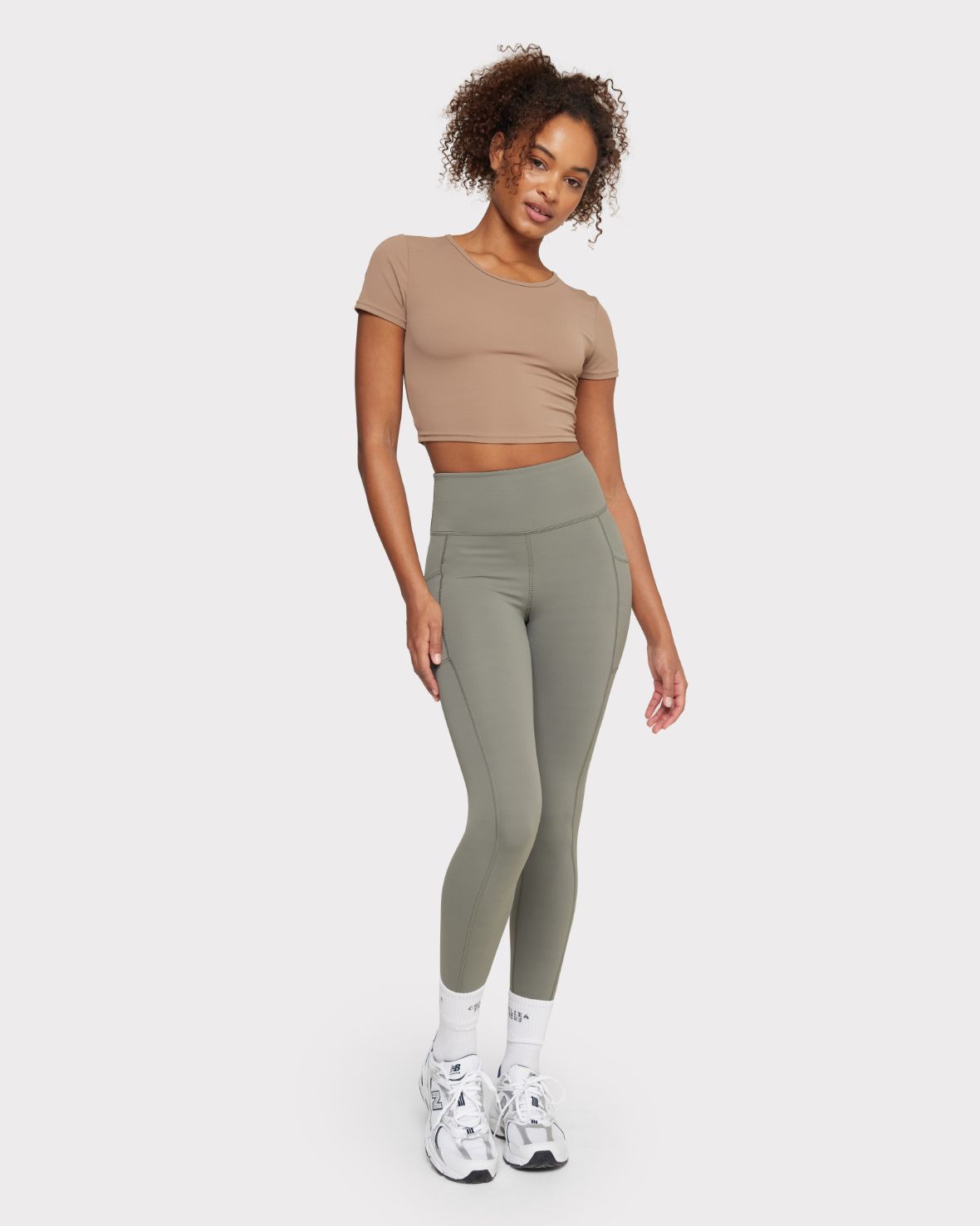 Soft + Stretch Crewneck Crop Top - Mocha