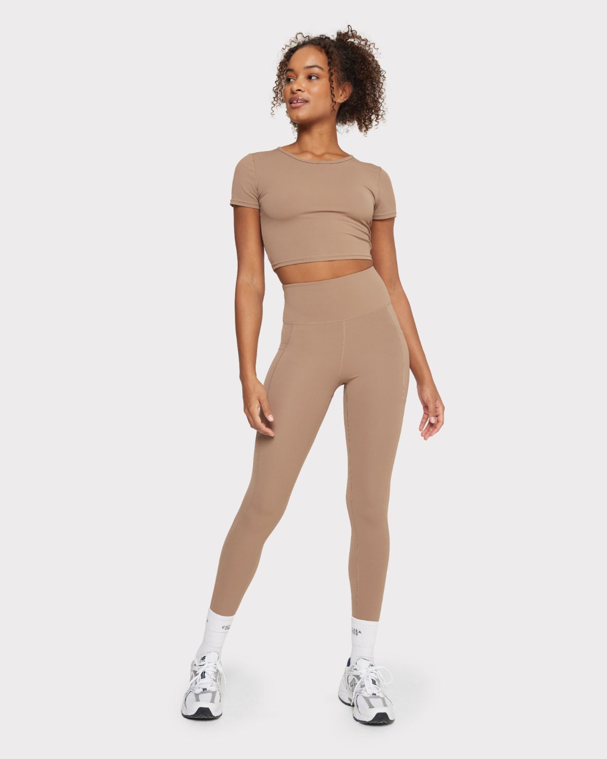 Soft + Stretch Crewneck Crop Top - Mocha