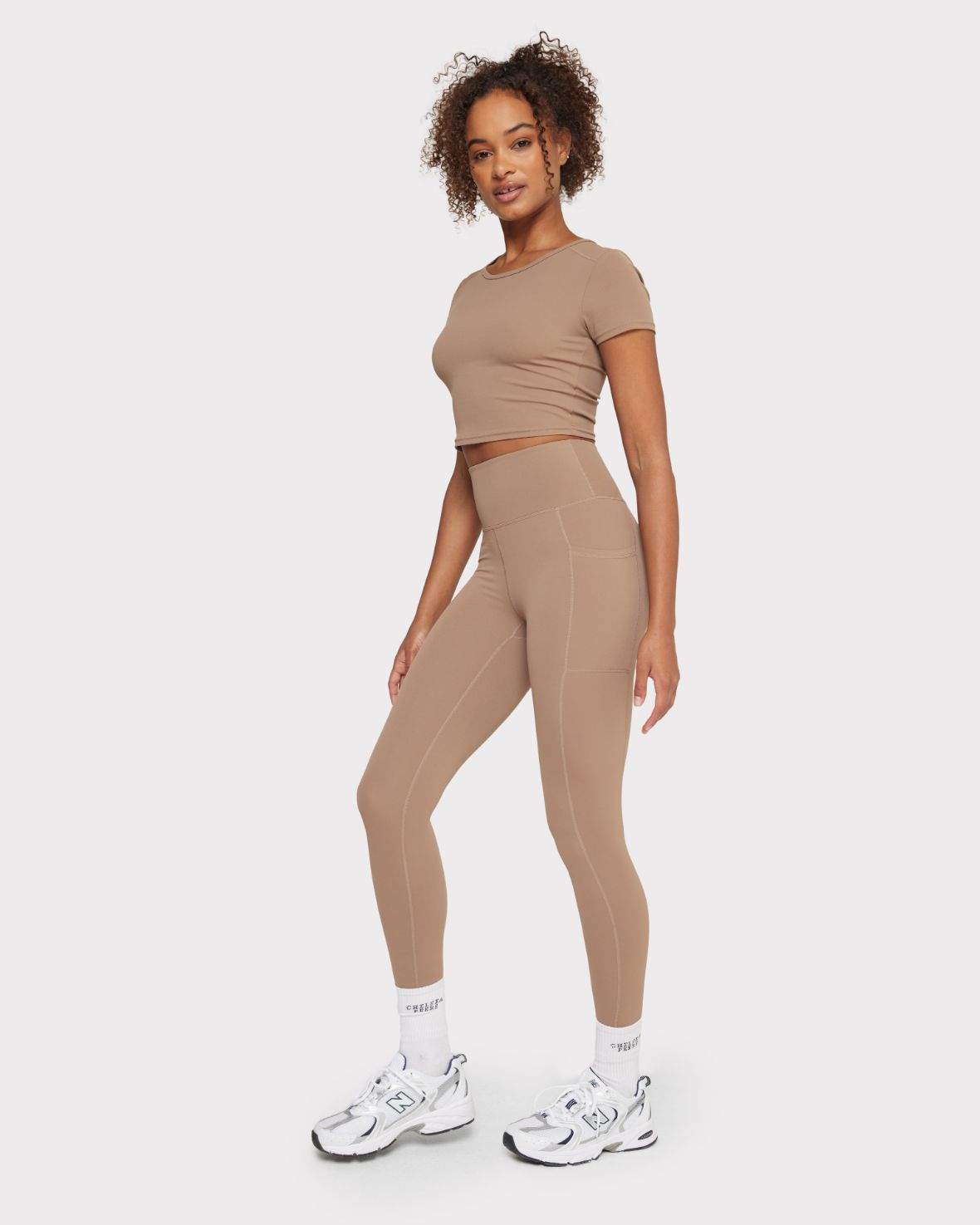 Soft + Stretch Crewneck Crop Top - Mocha