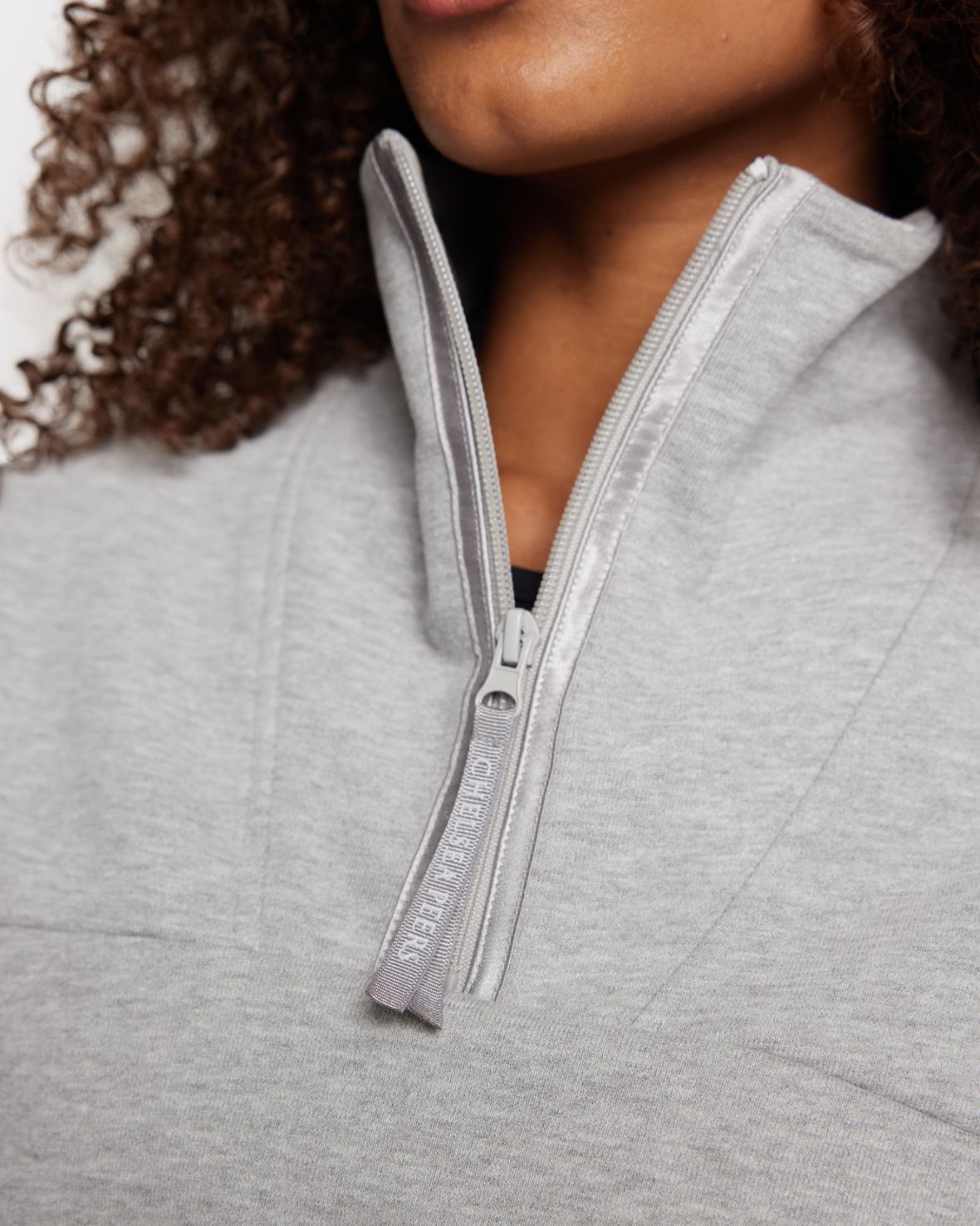 Organic Cotton Quarter-Zip Cropped Sweatshirt - Grey