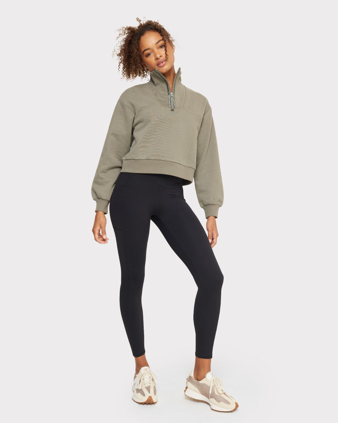 Organic Cotton Quarter-Zip Cropped Sweatshirt - Green