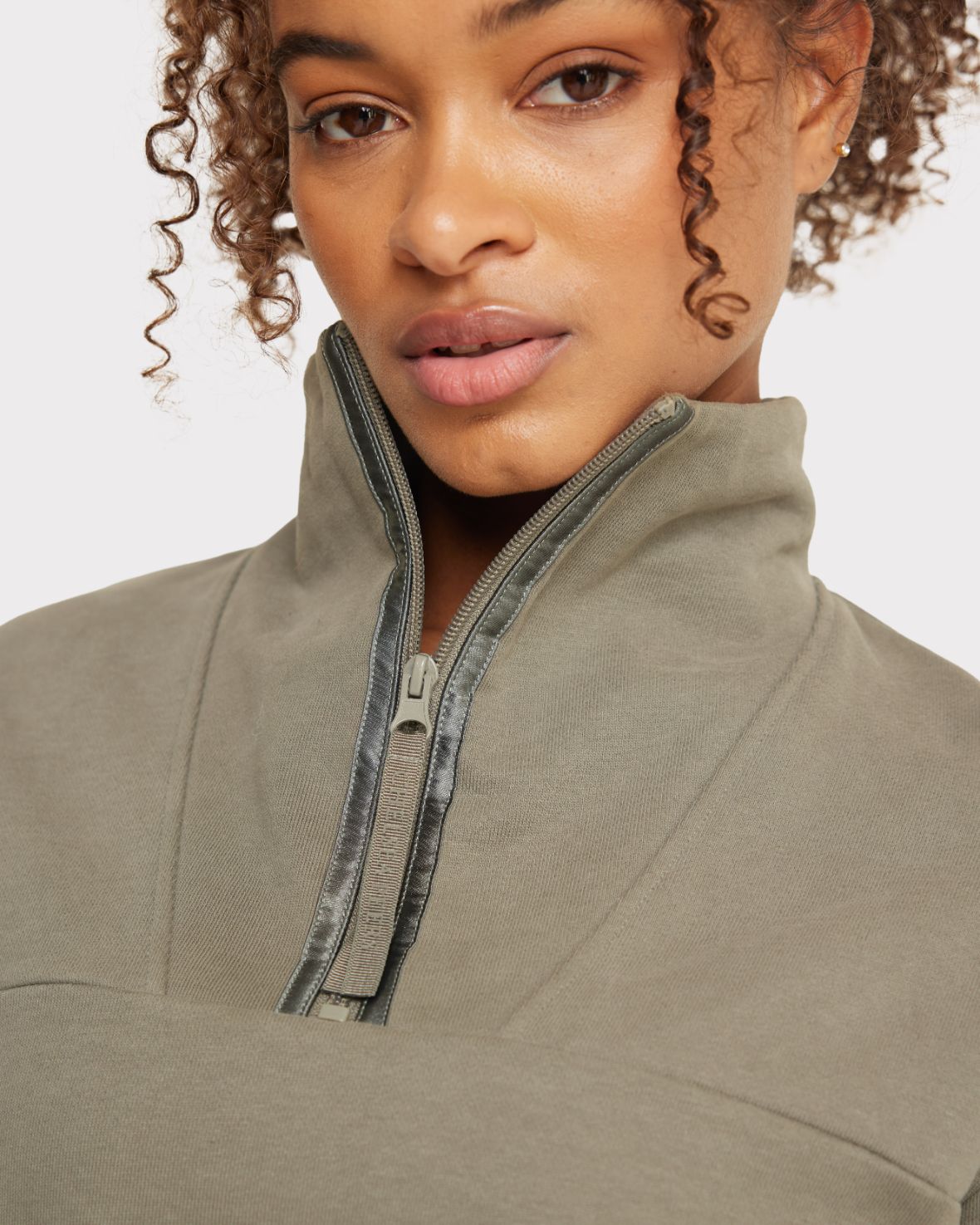 Organic Cotton Quarter-Zip Cropped Sweatshirt - Green