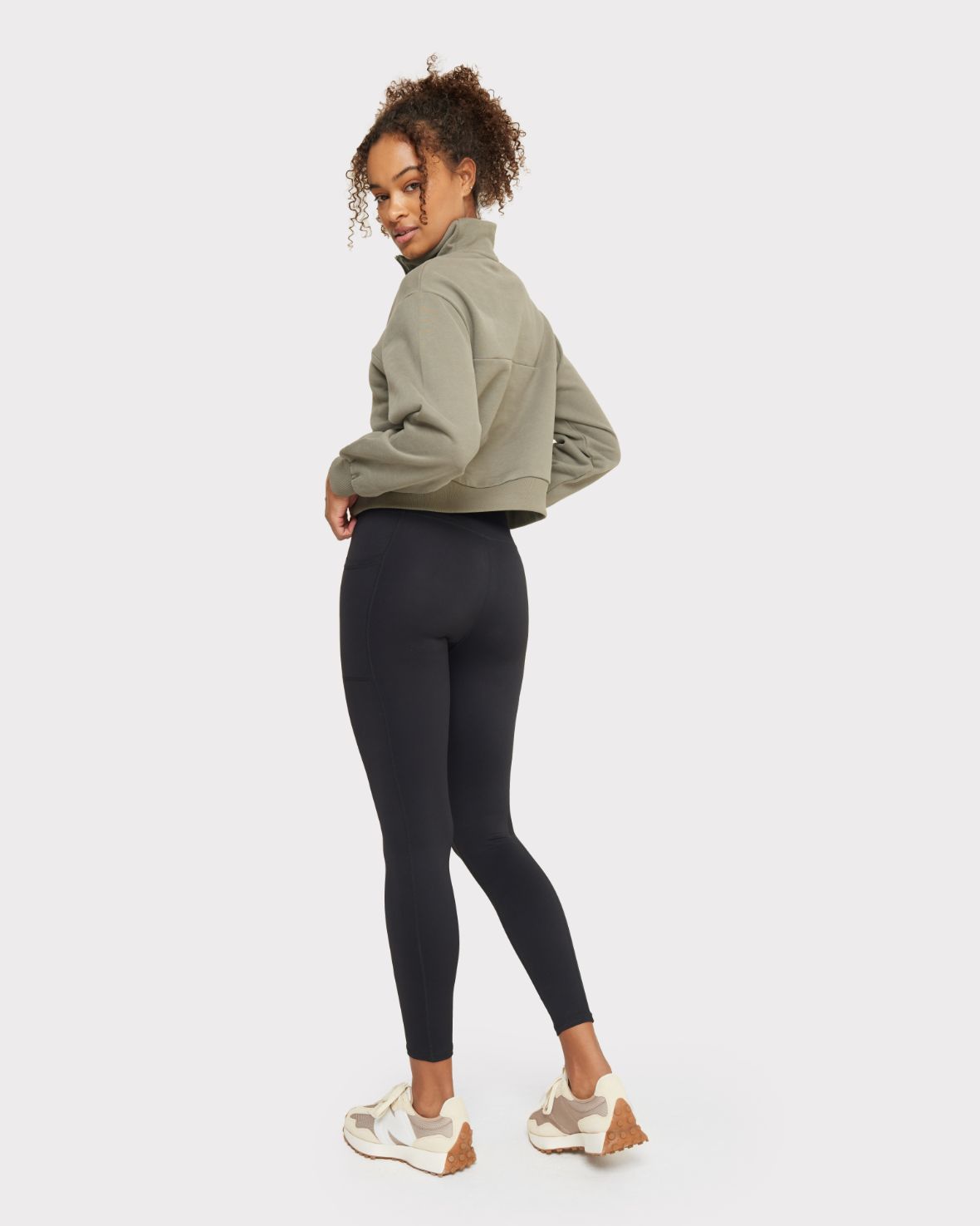 Organic Cotton Quarter-Zip Cropped Sweatshirt - Green