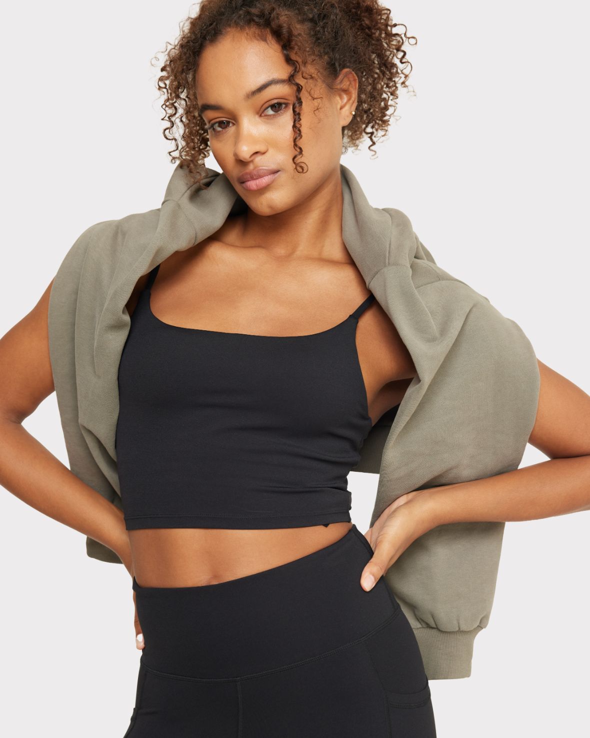 Organic Cotton Quarter-Zip Cropped Sweatshirt - Green