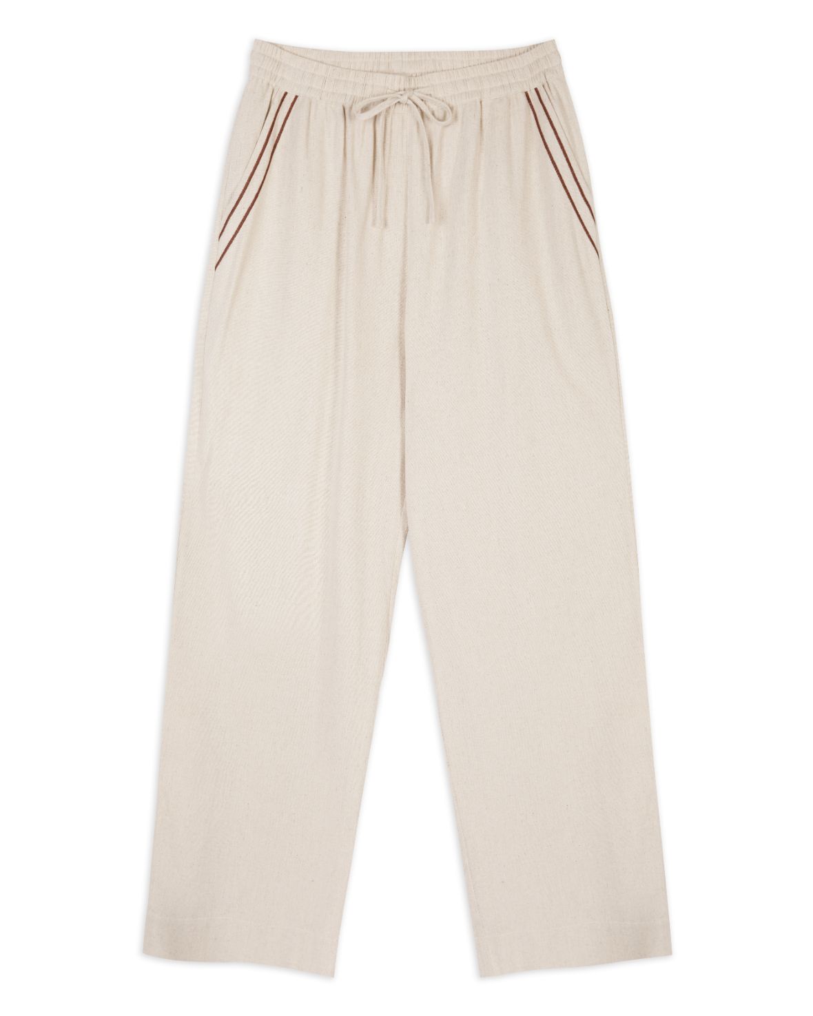 Linen-Blend Wide Leg Trousers - Natural