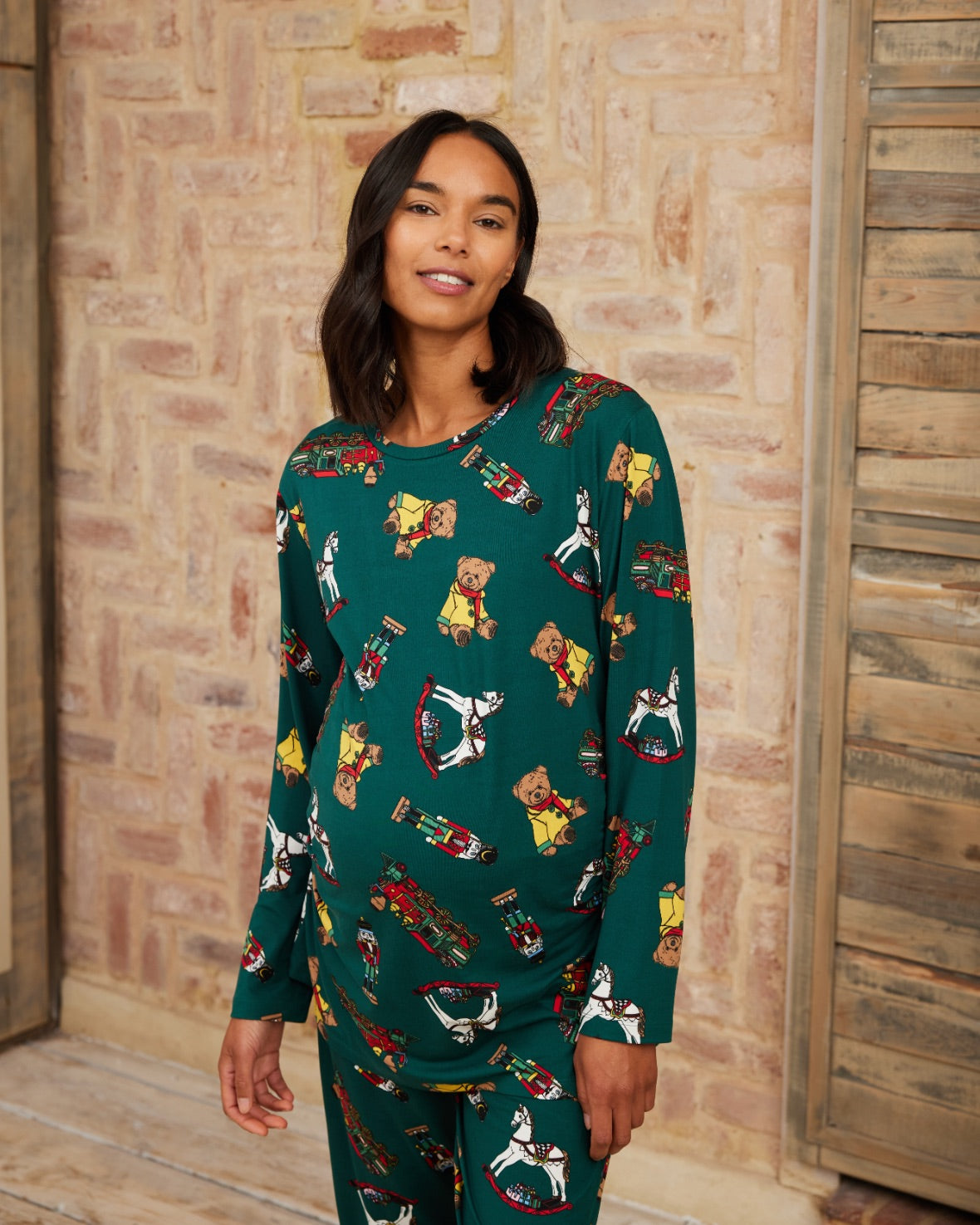 Maternity Christmas Toys Print Long Pyjama Set